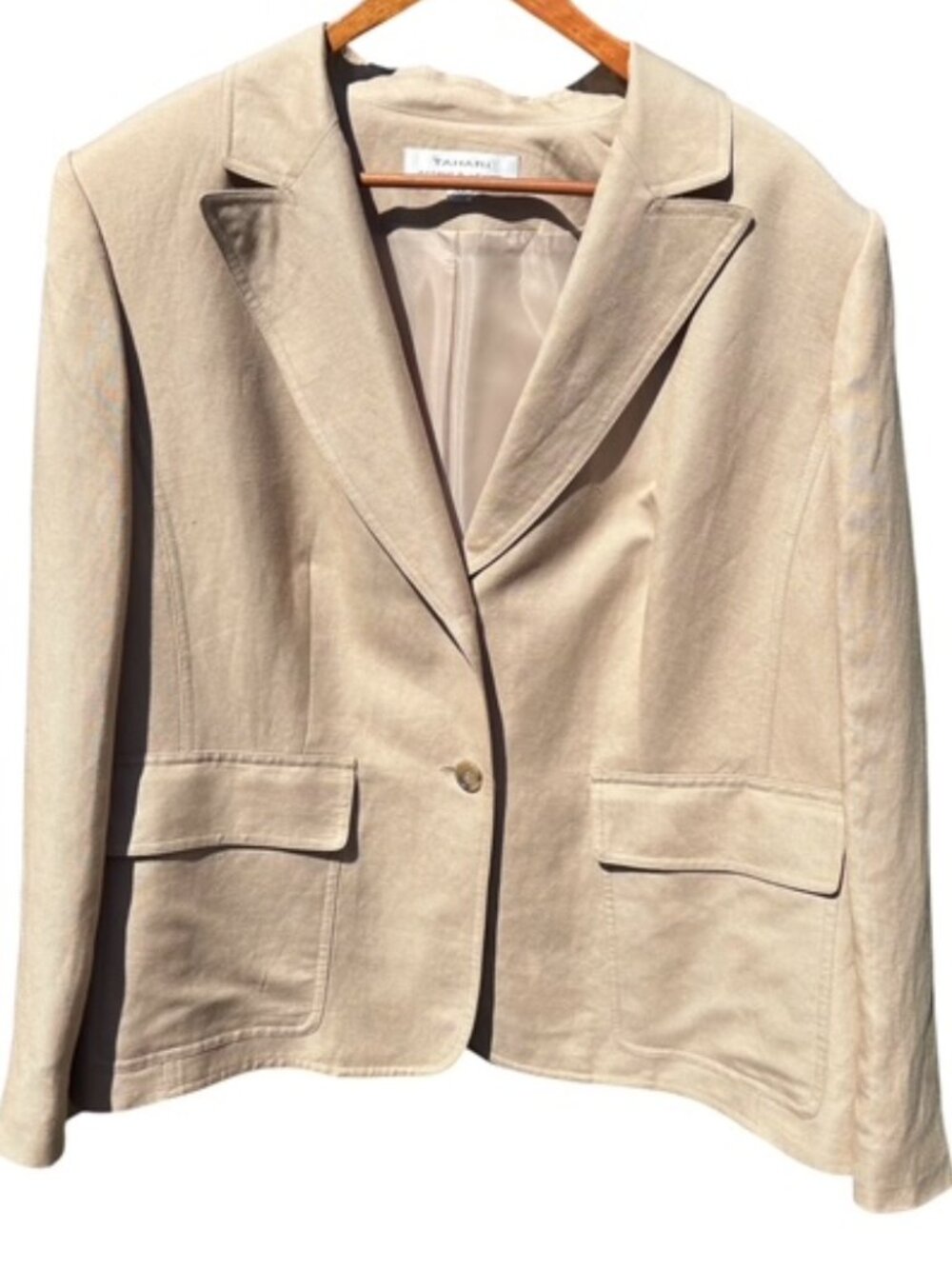 Tahari Arthur S. Levine Linen Blend Blazer - Beige Skirt suit - Size 18W
